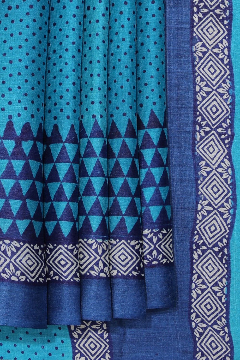 Image of Bhagalpur Tussar Silk Teal Blue Saree